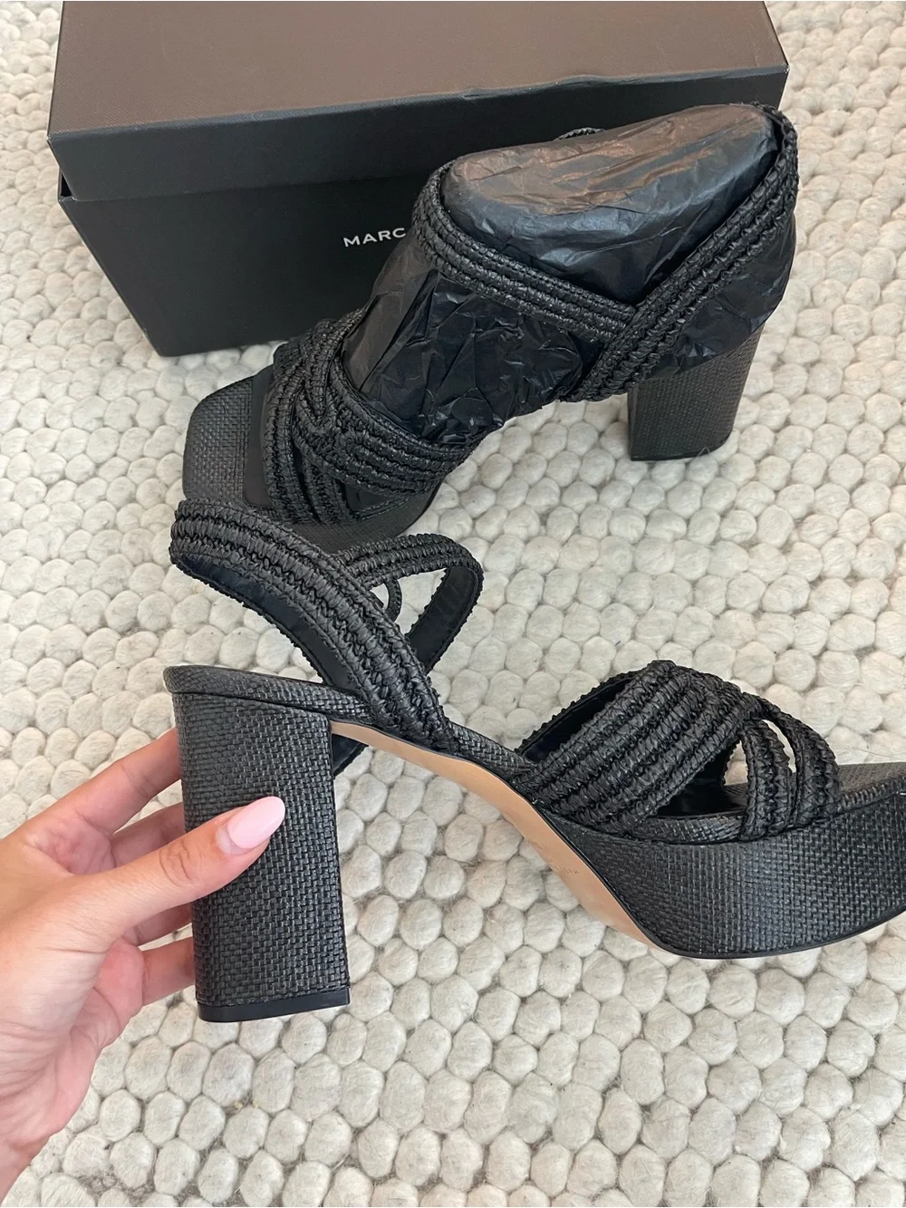 Marc Fisher Cheese Black Braided Platform Sandals